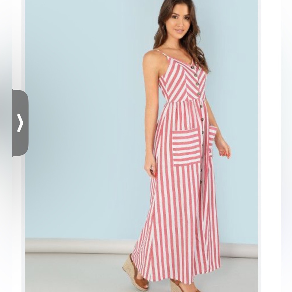 ZARA ZAFUL RED & WHITE STRIPE SPAGHETTI STRAP LONGER DRESS SIZE MEDIUM or 6